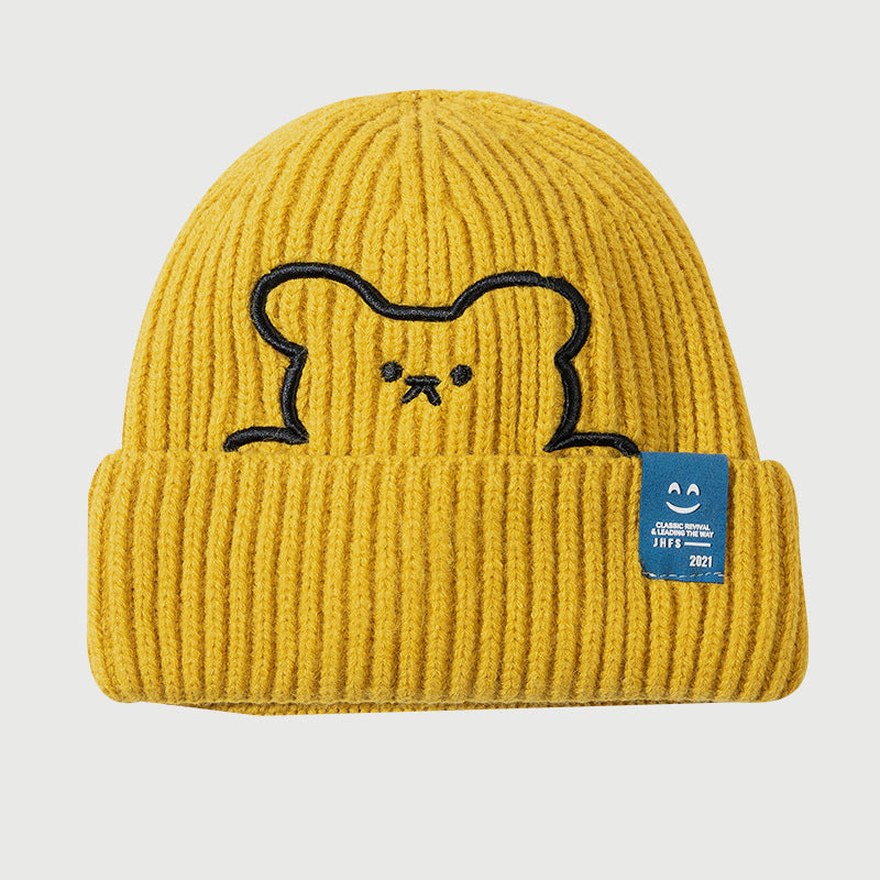 Bear Embroidered Knitted Hat