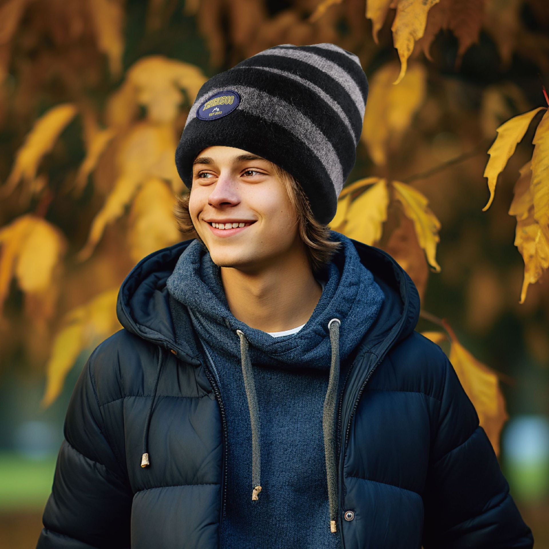 Classic Stripe Patch Knit Beanie