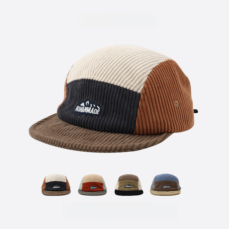 Japanese Corduroy Color Matching Soft Top Short Brim 5 panel Cap