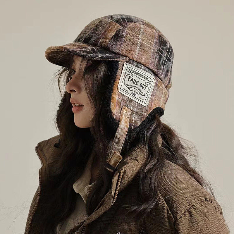 Plaid Outdoor Keep Warm Earmuffs Hat