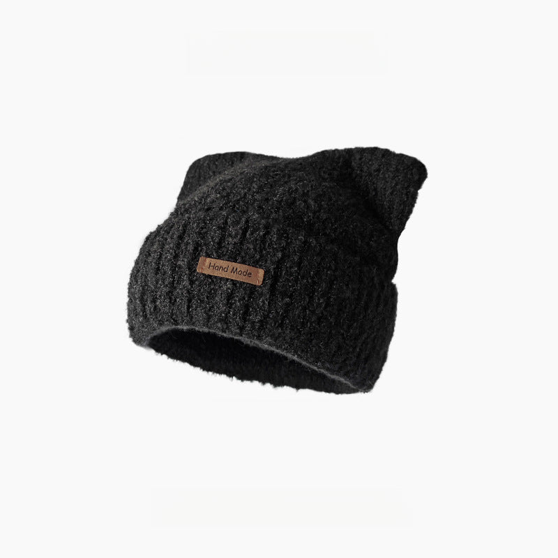 Cute Cat Ears Thickened Warm Big Head Circumference Beanie