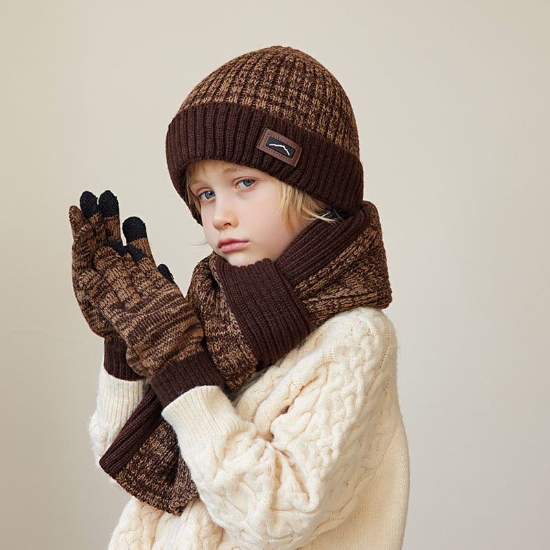 Children's Hat Scarf Gloves Three-piece Set Winter Outdoor Warm Beanie