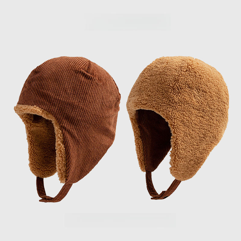 Thickened Warm-Keeping and Cold-Proof Ear Protection Corduroy Double-Sided Lamb Wool Trapper