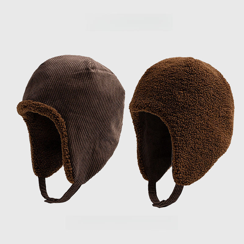 Thickened Warm-Keeping and Cold-Proof Ear Protection Corduroy Double-Sided Lamb Wool Trapper