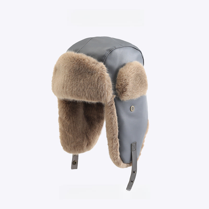 PU Leather Windproof Warm Earflaps Cap