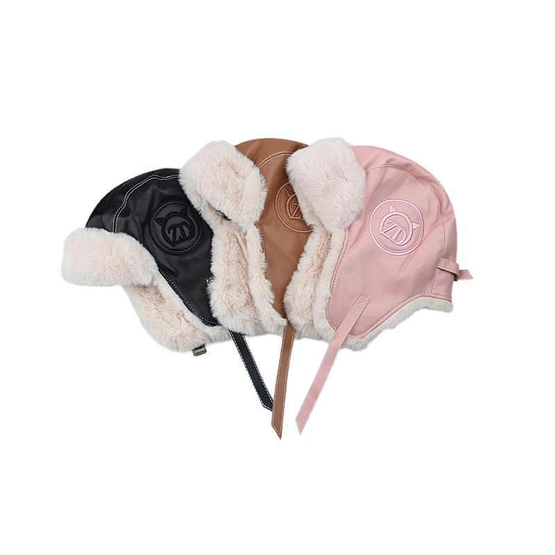 PU Leather Wear-Resistant Thickening Warm Earflaps Cap