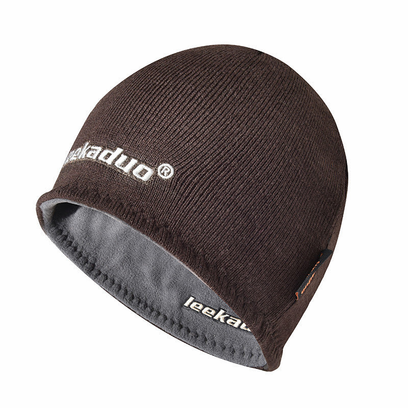 Plain Embroidered Knitted Hat Winter Fleece Lined Thickened Outdoor Pullover Hat Ski Hat