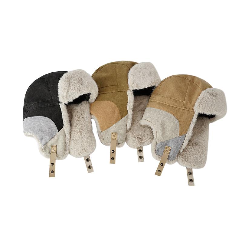 Rex Rabbit Fur Contrast Color Winter Warm Earflaps Cap Trapper