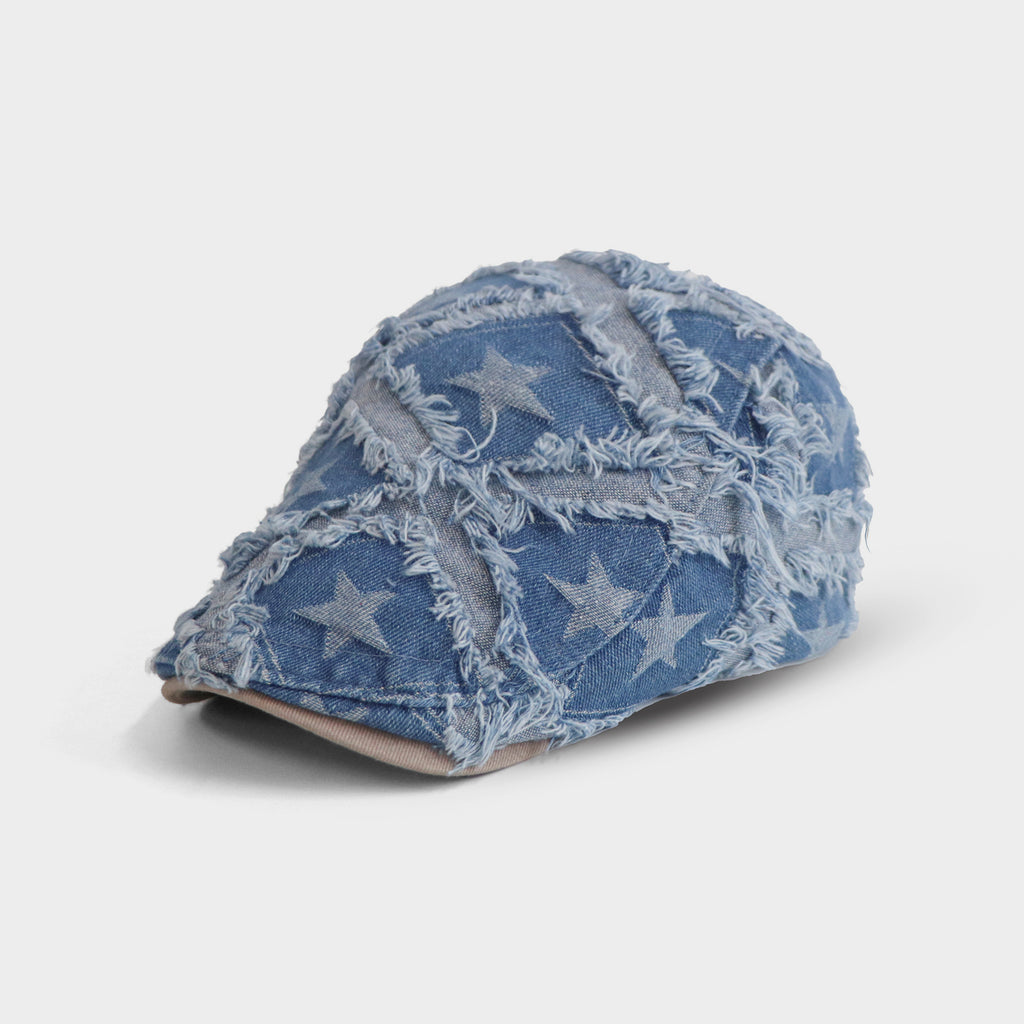 Washed Denim Distressed Flat cap