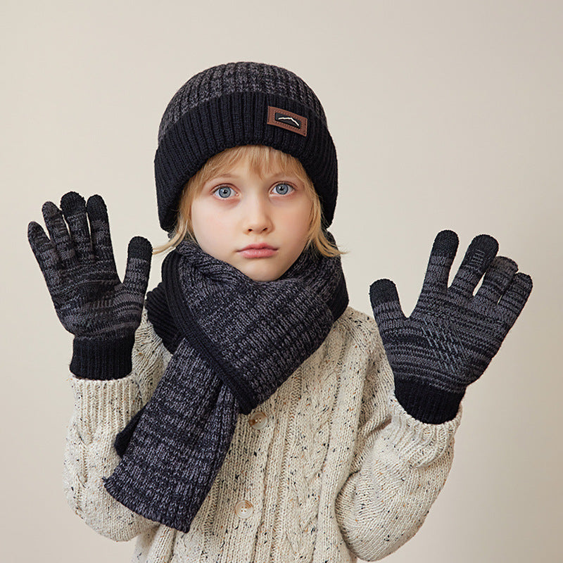Children's Hat Scarf Gloves Three-piece Set Winter Outdoor Warm Beanie