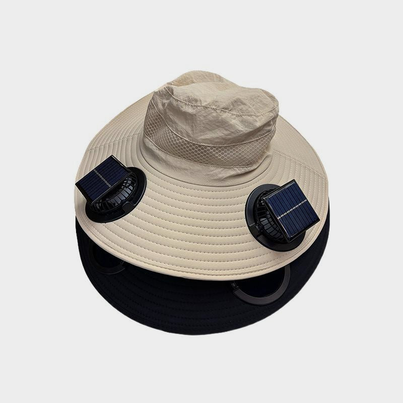 Solar Powered Fan Hat Large Brim Sunshade Outdoor Fishing Sun Protection Fisherman Hat