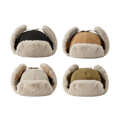 Rex Rabbit Fur Contrast Color Winter Warm Earflaps Cap Trapper