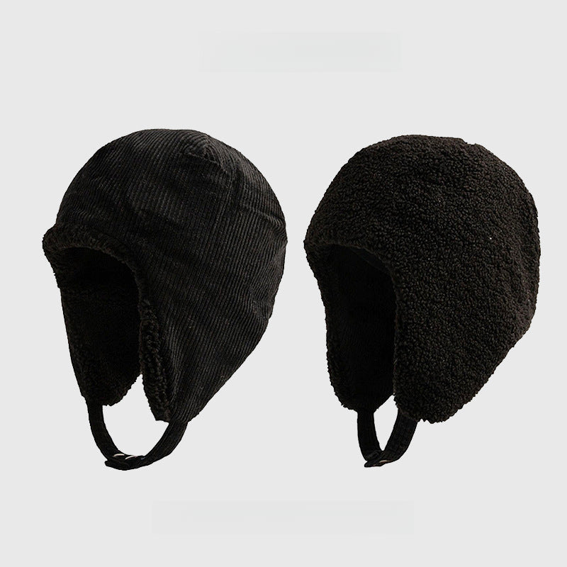 Thickened Warm-Keeping and Cold-Proof Ear Protection Corduroy Double-Sided Lamb Wool Trapper