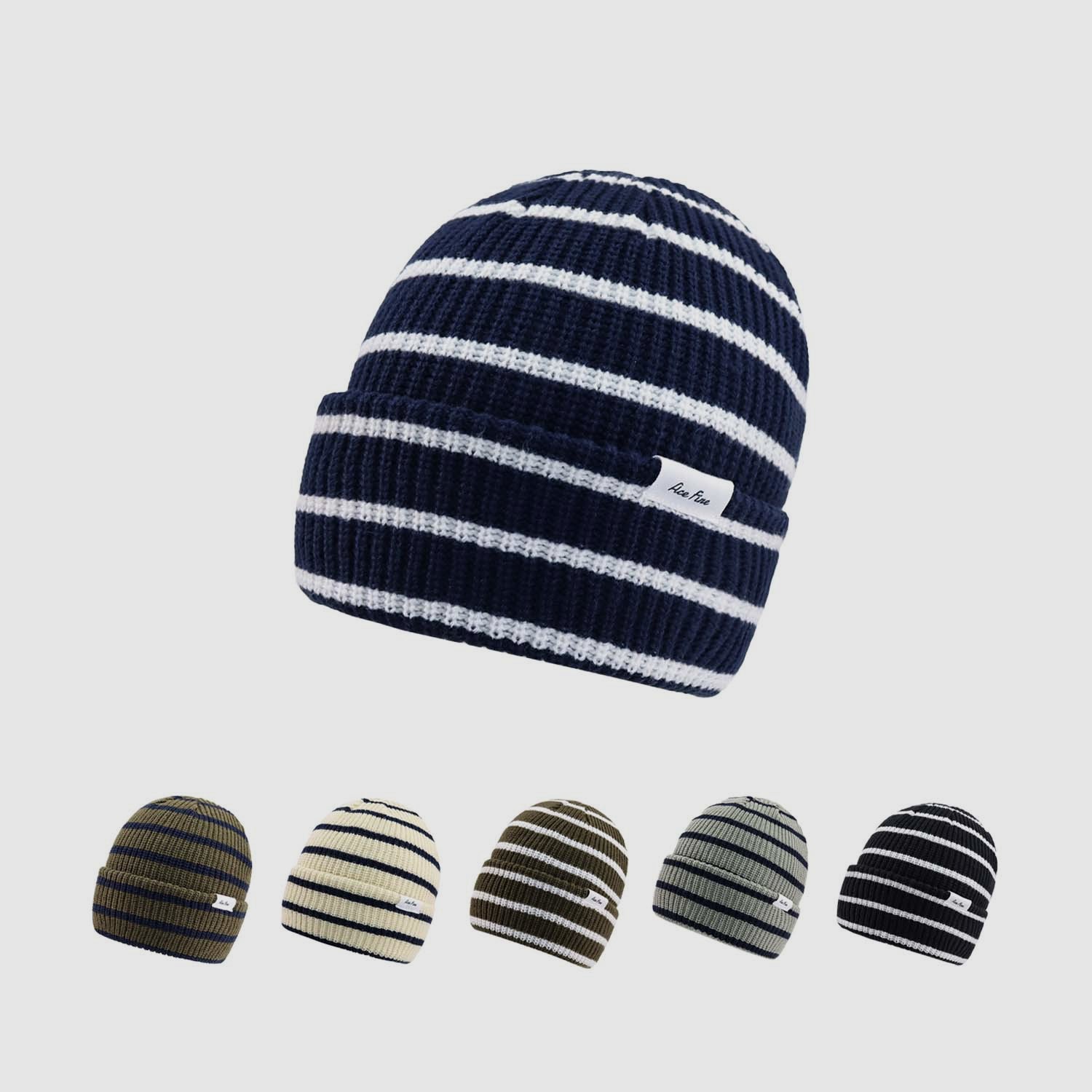 Label Striped Knit Beanie