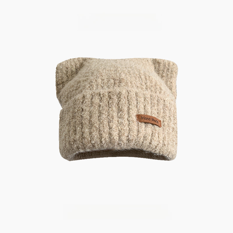 Cute Cat Ears Thickened Warm Big Head Circumference Beanie