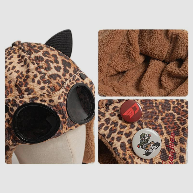 Sunglasses Aviator Hat Cat Ear Fleece Lined Thickened Ski Ear Protection Hat