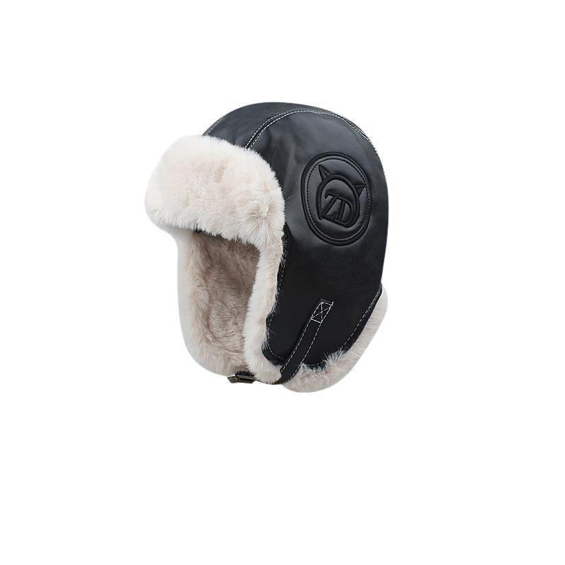 PU Leather Wear-Resistant Thickening Warm Earflaps Cap