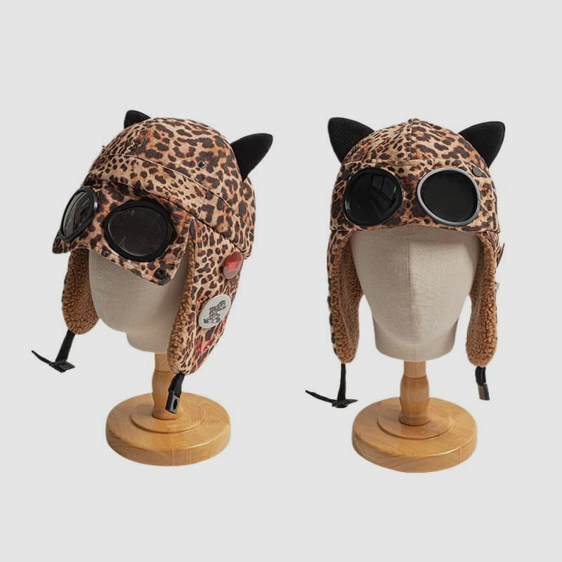 Sunglasses Aviator Hat Cat Ear Fleece Lined Thickened Ski Ear Protection Hat