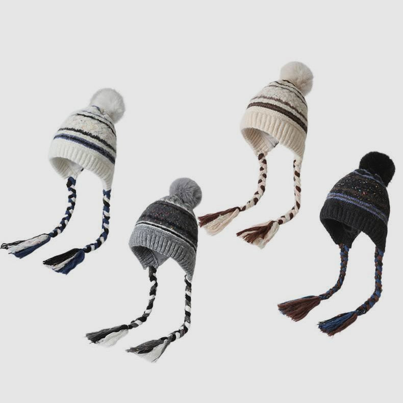 Big Head Striped Color-Block Ear Flap Hat