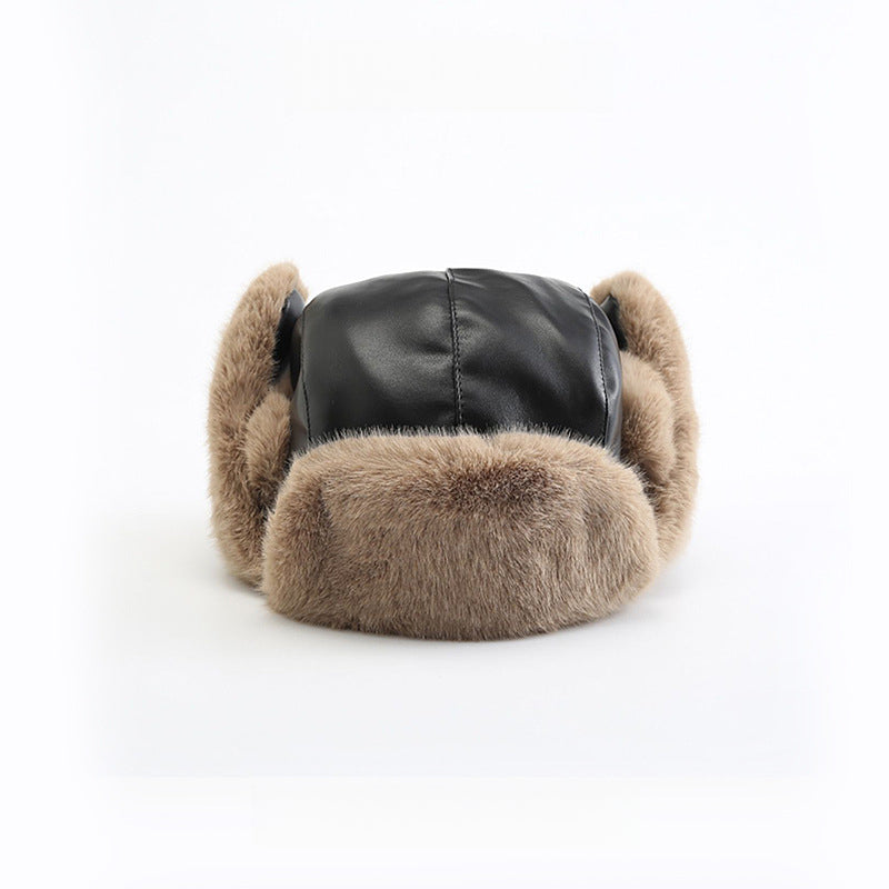 PU Leather Windproof Warm Earflaps Cap