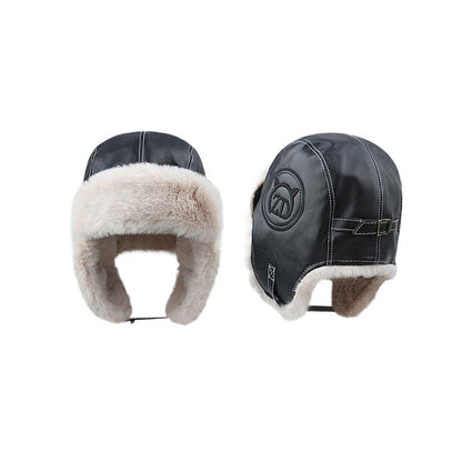 PU Leather Wear-Resistant Thickening Warm Earflaps Cap