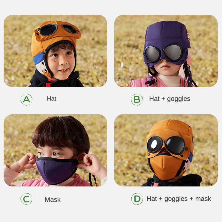 Children's Warm Sunglasses Mask Hat Integrated Ear Protection Hat