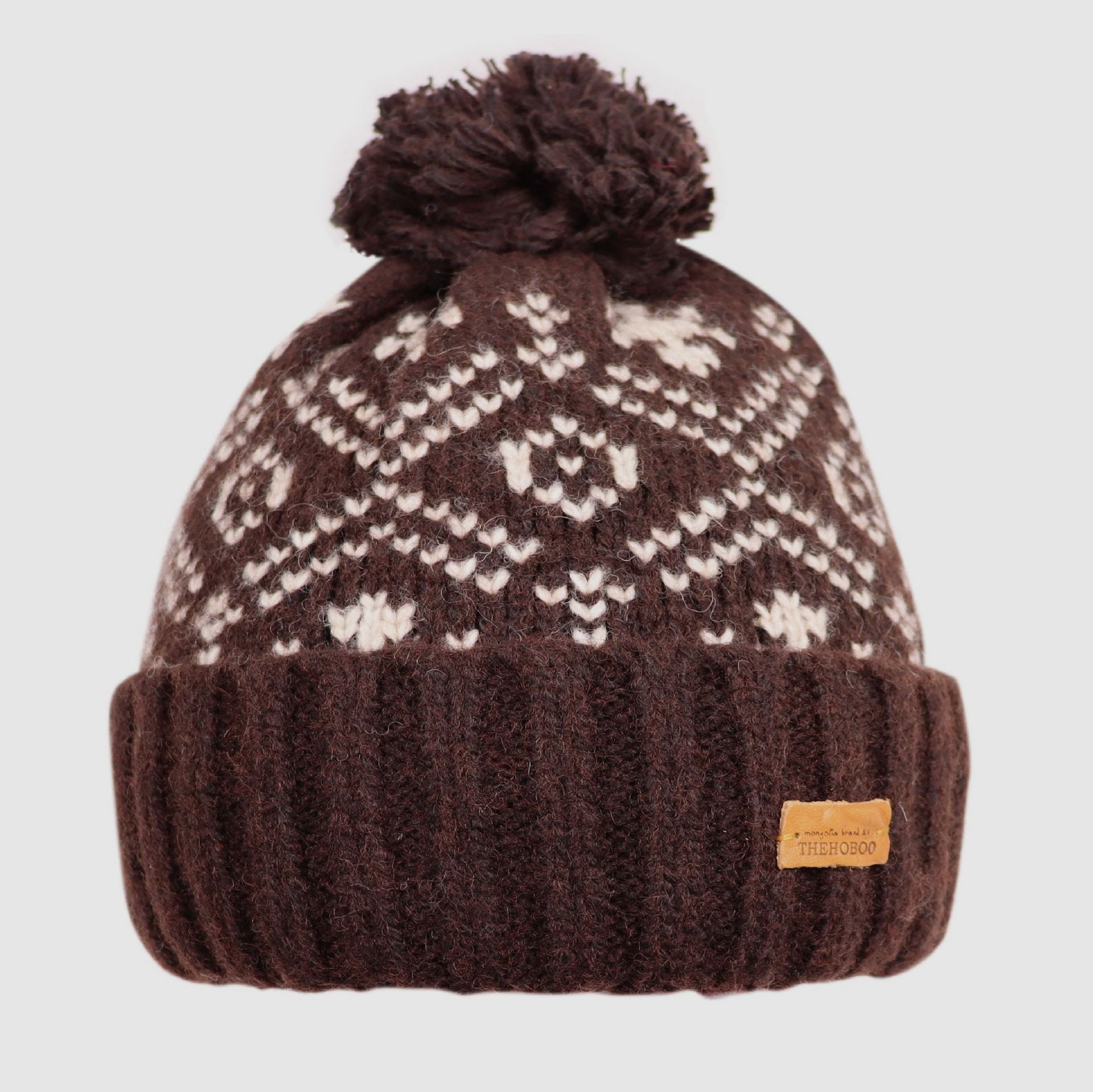 Christmas Snowflake Embroidered Pom-Pom Knit Beanie